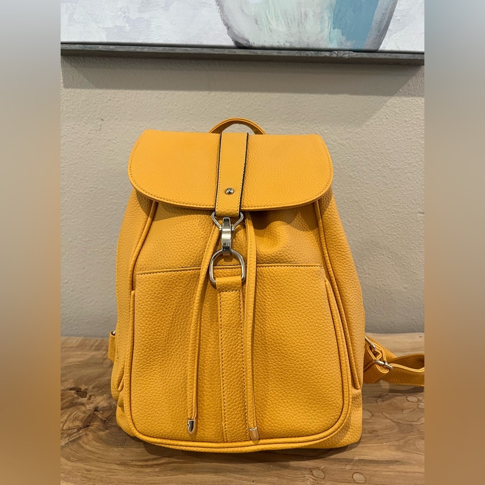 Yellow Textured Pleather Backpack with Silver Clasp